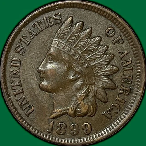 1899 Indian Head Cent Almost Uncirculated AU Coin #34054
