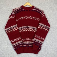 Vintage Fair Isle Nordic Crewneck Sweater 90's Men's Medium Red USA Made Ellen-D