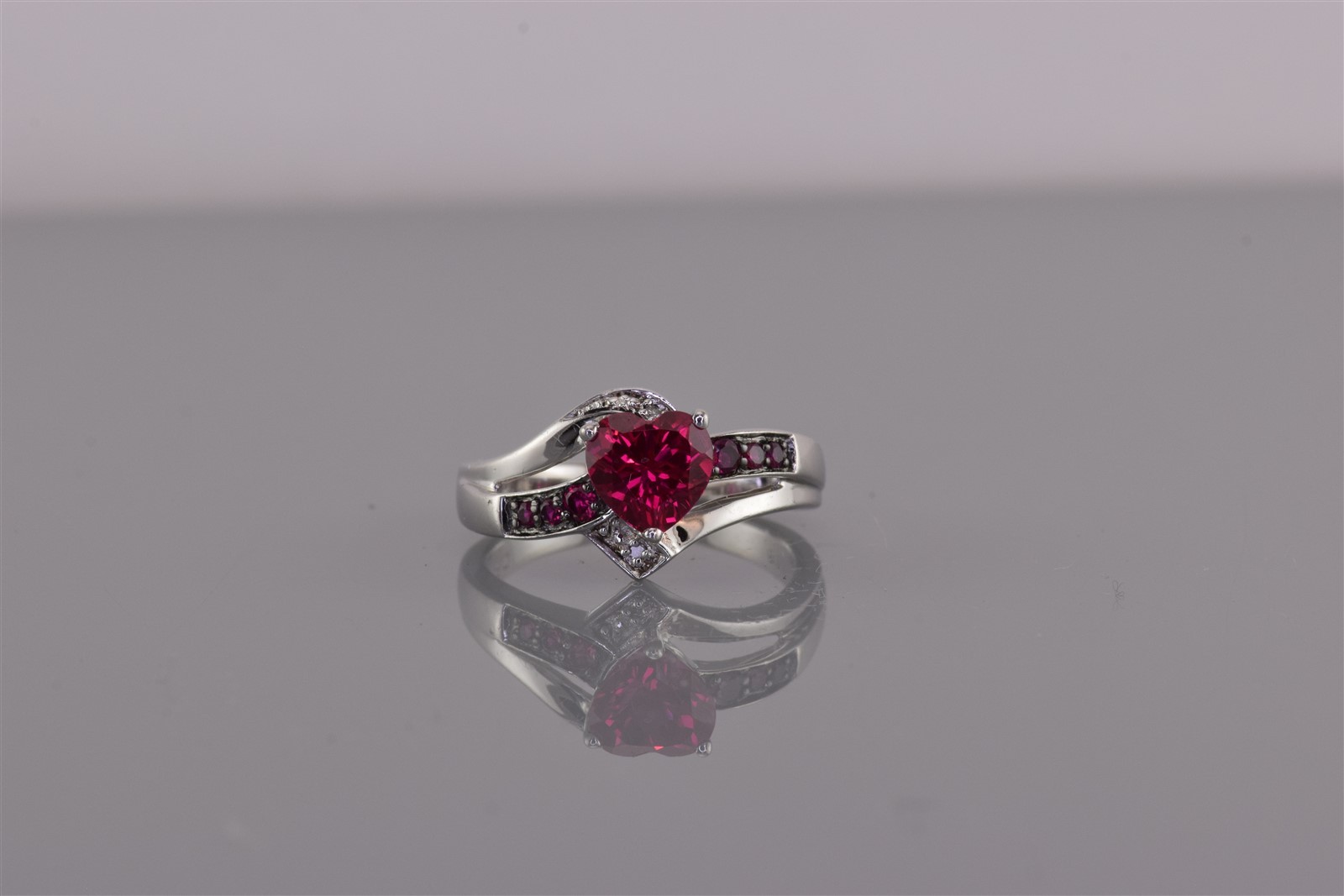 Sterling Silver Red Ruby Heart Crossover Accented… - image 7