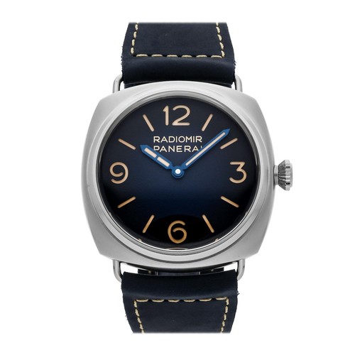 Panerai Radiomir Tre Giorni Steel Manual 45mm Blue Dial Strap Watch PAM 1335