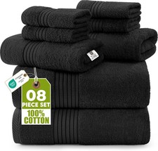 8 Piece Premium Towel Set, 2 Bath, 2 Hand, and 4 Washcloths, 100 Ring Spun