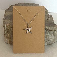 Sterling Silver 925 Beach Sealife Starfish Pendant Necklace 16" Cable Chain