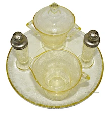 The Hazel Atlas Glass Company  Florentine No. 2 Topaz Condiment Set