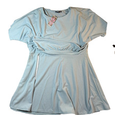 Boohoo Dress Womens 18 Blue Short Sleeve Fit & Flare Midi Summer Cottagecore NWT