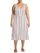 Striped Button-Front Sundress in Pink, White & Gray