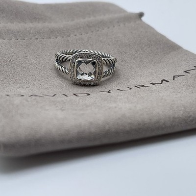David Yurman Sterlingsilber Petite Albion Ring weißer Topas & Diamanten Größe 7