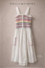 Stella McCartney Kids Smocked Cotton Dress White Embroidered Girls 14 Womens 4