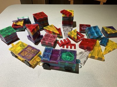 Picasso Tiles Magnetic Building Blocks Mixed Colors & Shapes LOT OF 130 PIECES