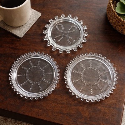 Set of 3 Vintage Glass Coasters - Imperial Candlewick & Heisey Lariat - MCM