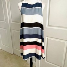 Black Gray Pink Stripe Swing A-Line Dress Size Large