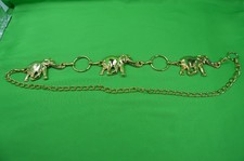 Vintage 3 Elephant Chain Gold Tone Women's Metal Belt Chain, 40" Length