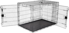 Portable Metal Wire Dog Crate for Large Dogs, Double Door with Removable Tray, D