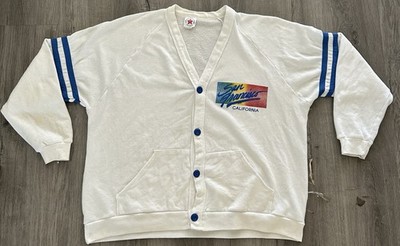 Vintage 80s San Francisco California white and blue cotton cardigan
