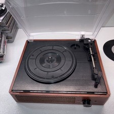 Turntable With Aux, Bluetooth, Headphone Jacks. Classic Vintage Design.