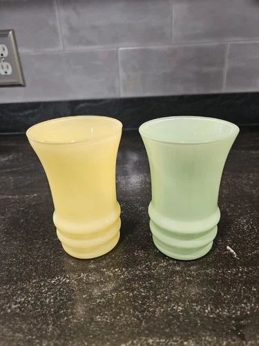 Anchor Hocking Rainbow Tumblers Pastel yellow green Lot of 2 Vtg