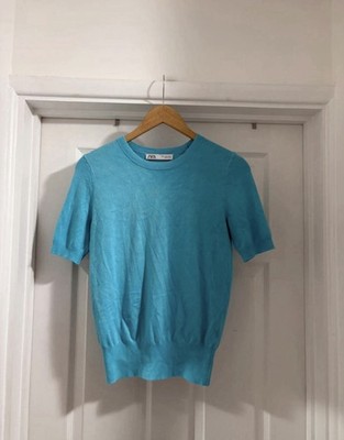 Damen Zara Türkis Leichter Strick Kurzarm Pullover Pulli Oberteil Größe S 8-10
