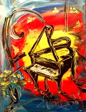 GRAND PIANO   IMPRESSIONIST  ORIGINAL OIL  PAINTING -ABSTRACT ART IVY87T8T