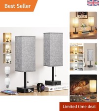Modern Grey Lamps for Bedroom & Living Room - 2 Pack with USB & Easy Pull Chain