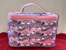 HELLO KITTY PINK ZIP TOP HANDLE CARRY CASE MAKEUP TRAVEL 9.5 X 6.5 RAINBOWS EUC