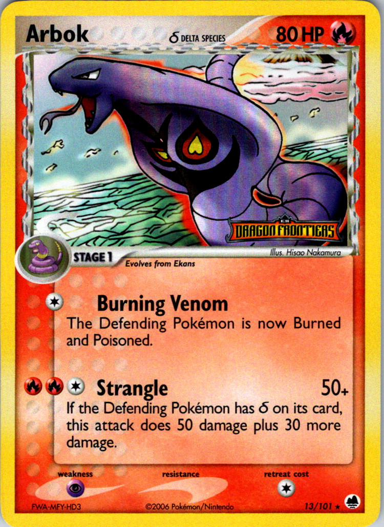 2006 POKEMON EX DRAGON FRONTIERS #13/101 ARBOK REVERSE HOLO STAMPED NM