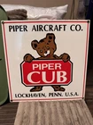 VINTAGE PIPER CUB PORCELAIN DEALER SIGN GAS STATION SALES SERVICE AVIATION BEAR