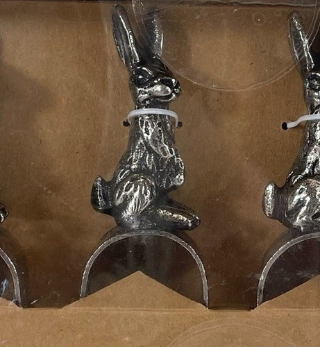 NEW 4pc Sigrid Olsen Bunny Rabbit Easter Spring Metal Napkin Rings Silver Finish - Picture 2 of 5