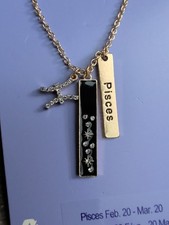 Claire s Girls Zodiac Sign Astrological Symbol Necklace Pisces Gold Rhinestone
