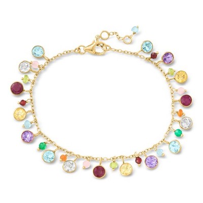 Ross-Simons Multi-Gmstn Station Brclt in 18k Gold Plate 7 inches