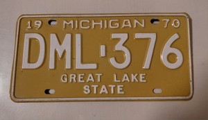 1970 Michigan License Plate DML 376