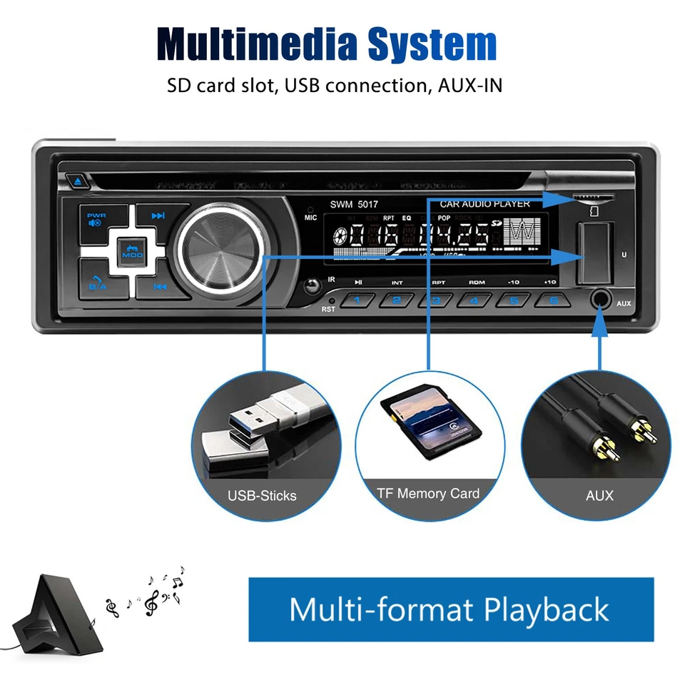 Single 1 DIN Car Stereo Bluetooth CD DVD Player FM AM RDS Radio MP3 USB AUX - Image 4 of 4