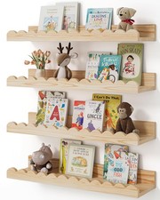 Nursery Book Shelves, 4-Pack Wood Floating Shelves for Wall , Scalloped Shelv...