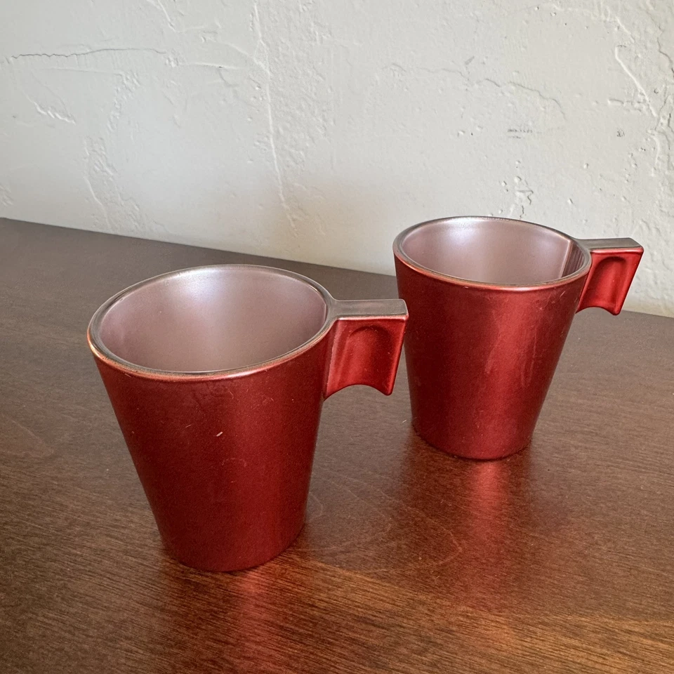 Juego de 2 tazas de café espresso Luminarc Arc llamativo de vidrio rojo Francia vintage Foto 4 de 4