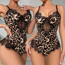 Sexy Lace Lingerie Womens Deep V Teddy One Piece Bodysuit Sleepwear Underwear US