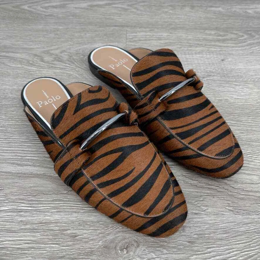 Zapatos para mujer LINEA PAOLO 7 marrón negro Annette pelo de becerro sin cordones mocasín mula nuevos en caja
