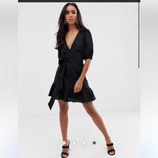 ASOS Tie Front Wrap Black Mini Dress