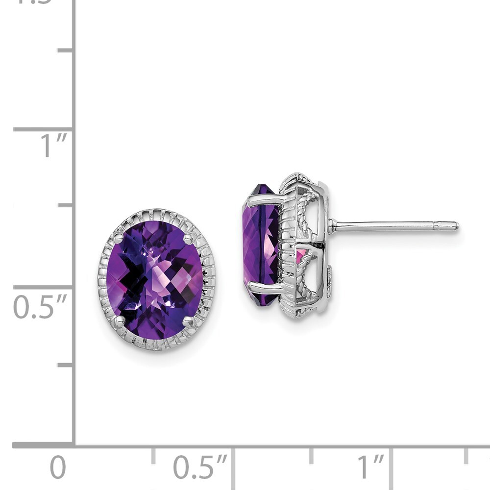 Sterling Silver Rhodium-plated Amethyst Stud Earrings 2.08gm
