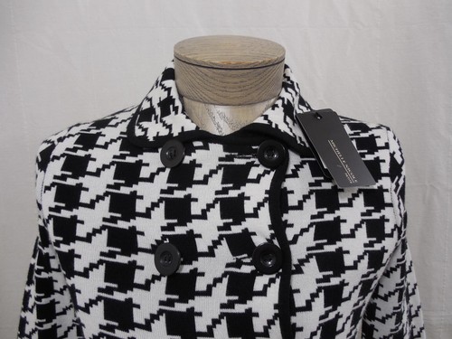 Michelle Women’s Double Breasted Knit Trim Coat Blazer Black White PS Small New - Picture 2 of 12