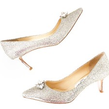 Jimmy Choo Alexa 60 Champagne Glitter Crystal Shoes Wedding Heels 36.5 New 1495