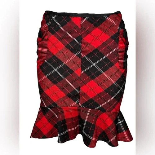 Vintage Y2K Red & Black Plaid Ruffle Skirt High-Waisted Mini with Flounce Hem - Picture 3 of 10