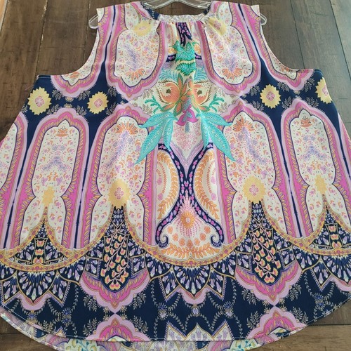 Rose + Olive Sleeveless Boho Paisley Print Blouse Top 3X - Picture 2 of 4