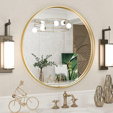 24" Brushed Gold Round Mirror - Matte Metal Frame