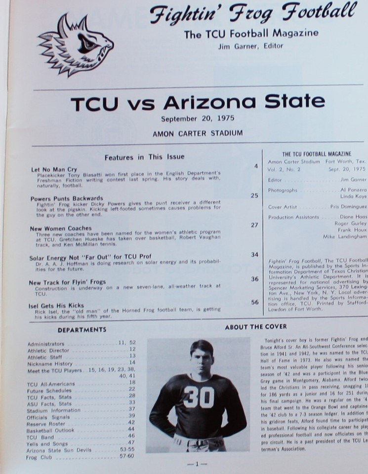 TCU VS Arizona State University Football Program 9 20 1976 TCU Horned tcu-vs-arizona-state-university-football-program-9-20-1976-tcu-horned