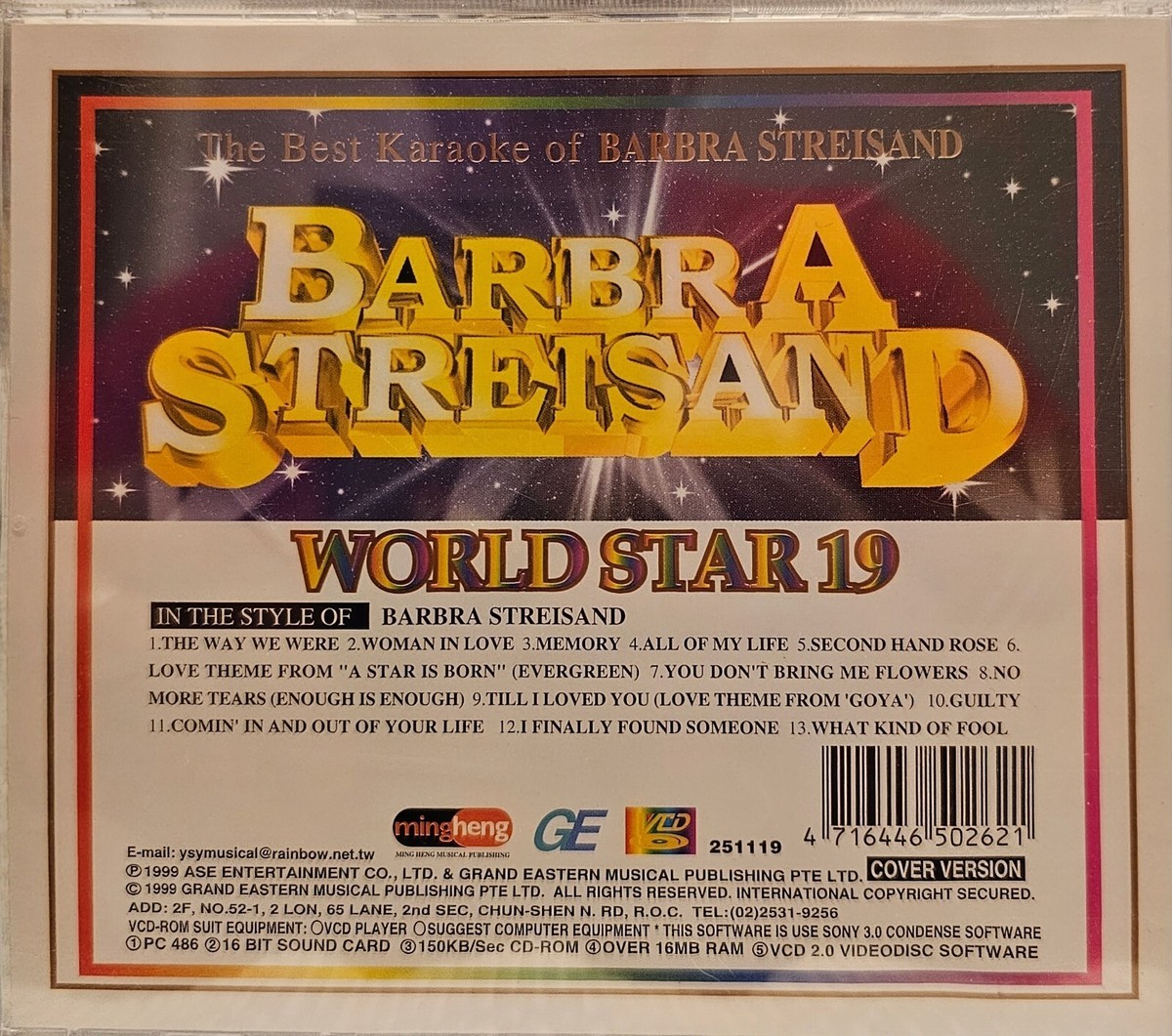 BARBARA STREISAND WORLD STAR KARAOKE VCD PLAY ON YOUR