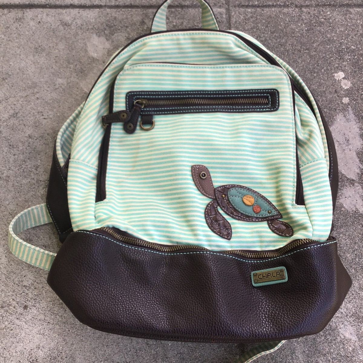 Chala Sea Turtle Convertable Backpack Purse Green Stripe  display picture 3