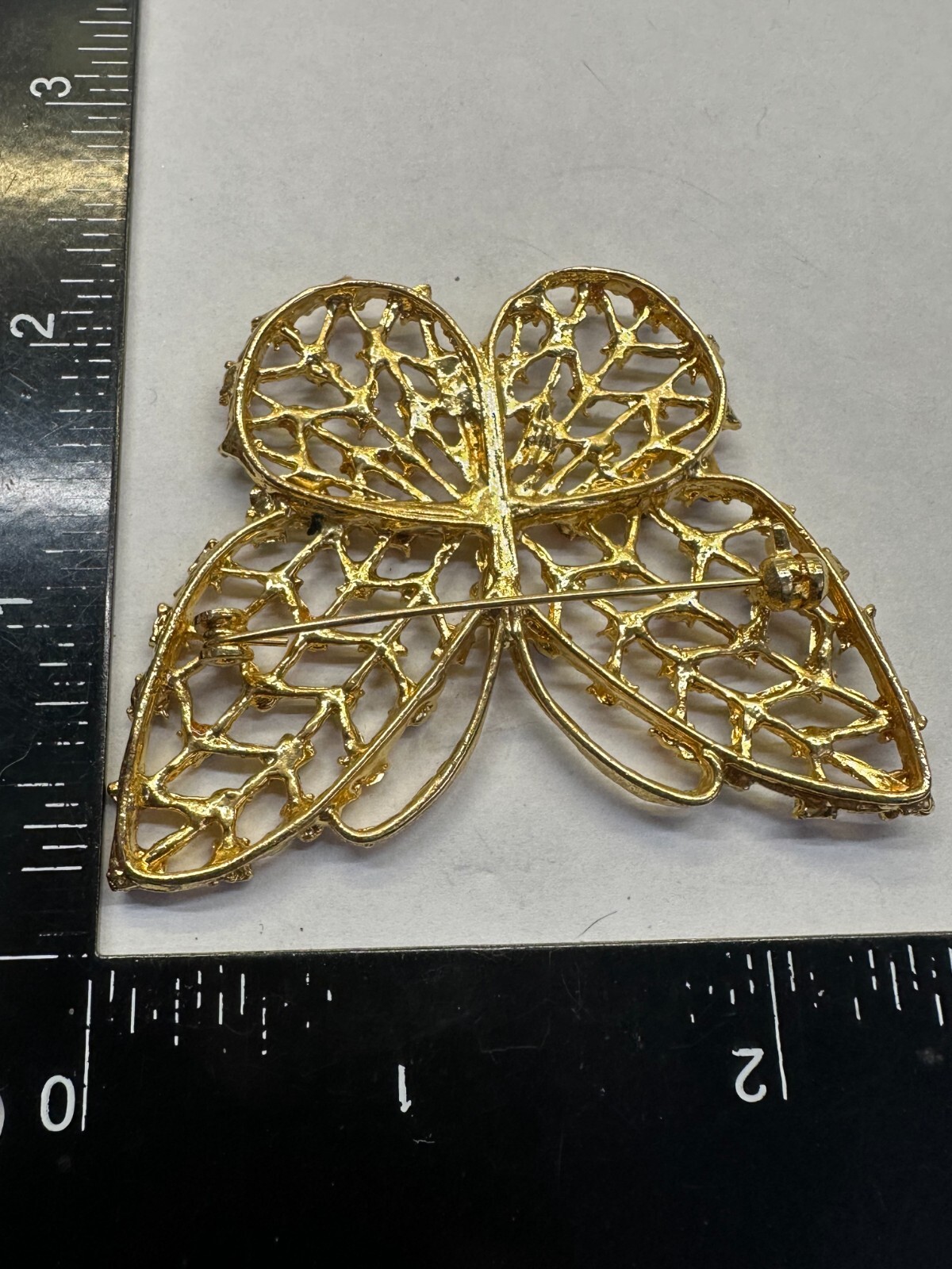 Butterfly Openwork Colored Rhinestone Vintage Pin… - image 3