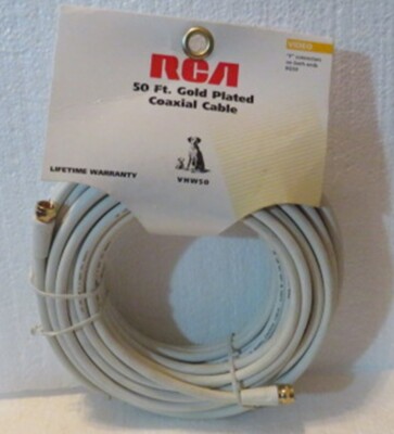 RCA 50 ft. Gold Plated Coaxial Cable Video VHW50 F Connectors, NEW,