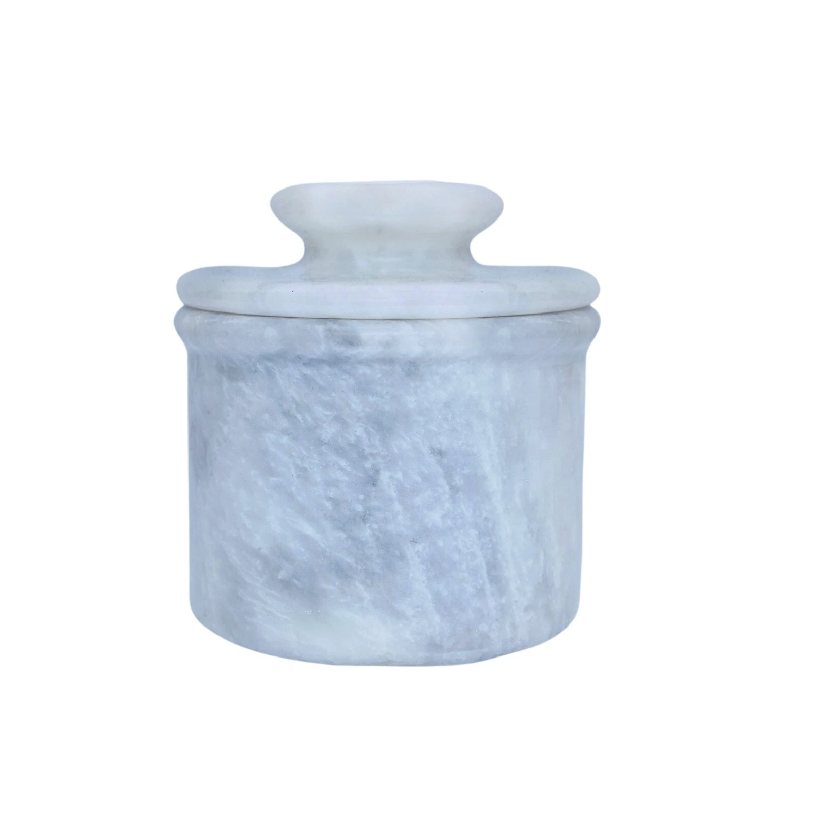 White Marble Butter Keeper with Lid | French Butter Crock for Countertop