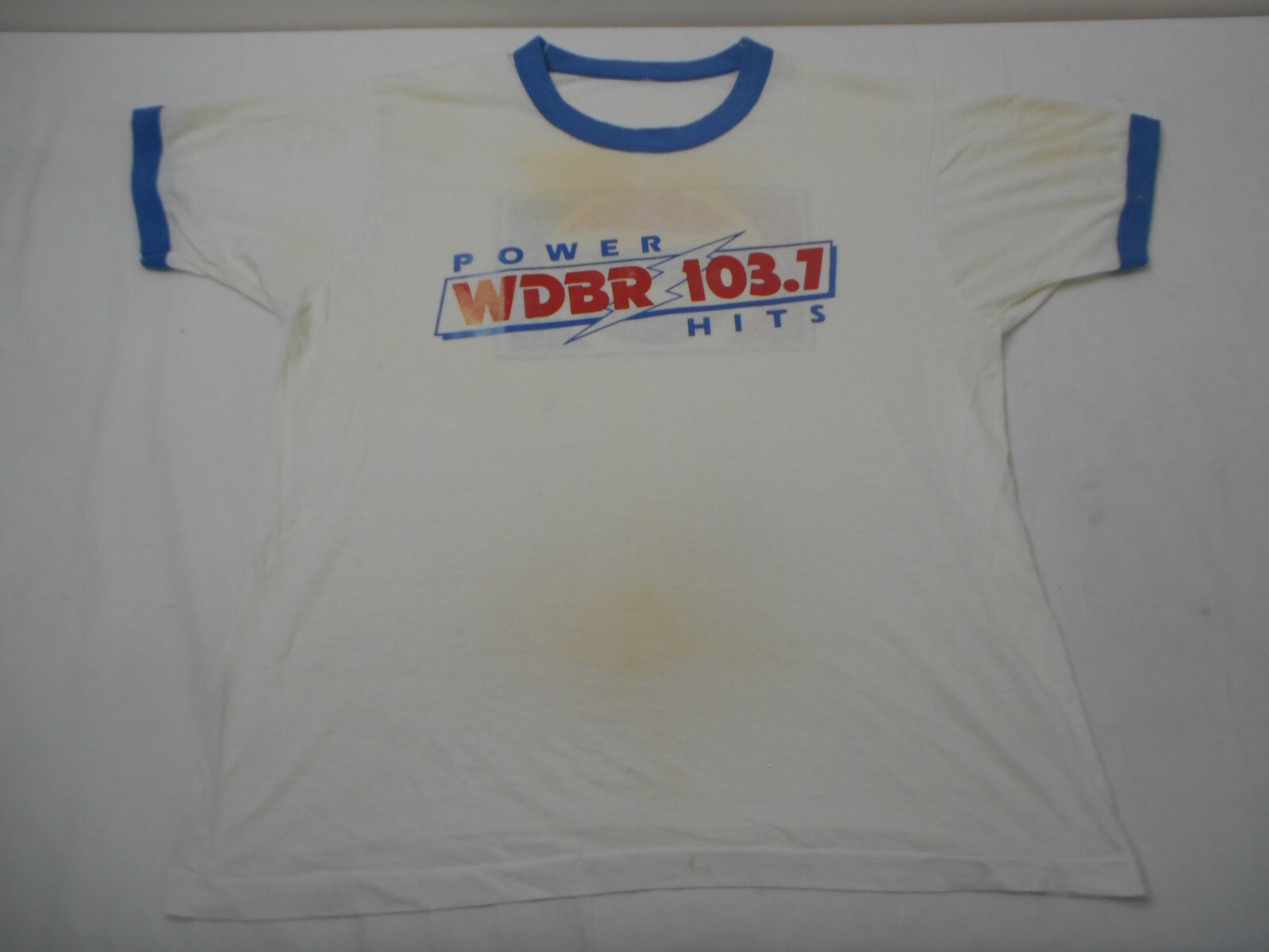 Vintage 70s Pepsi Radio Ringer Tee Distressed Logo White Large