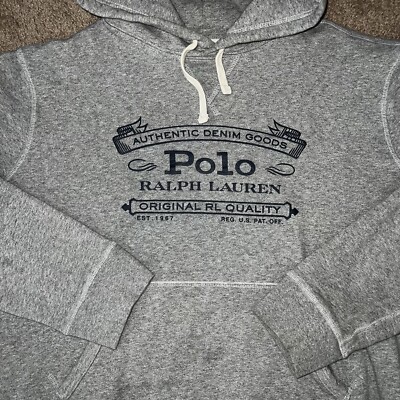 Polo Ralph Lauren Authentic Denim Goods Gray Logo Hoodie
