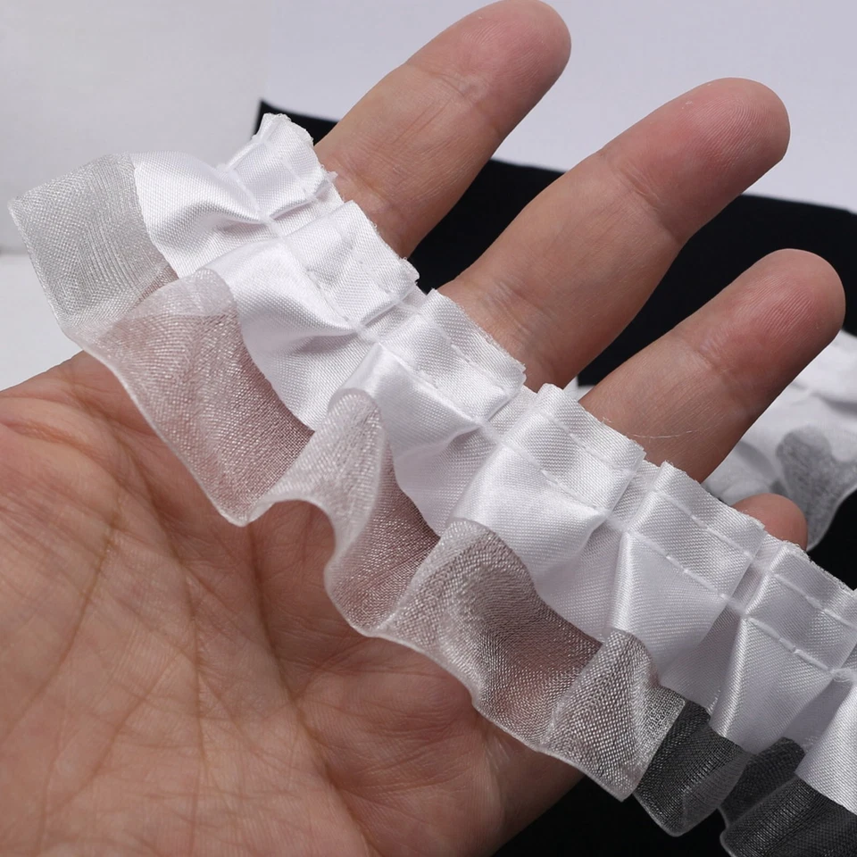 22 Yards 40mm (1.57") 2-Layer Satin Organza Lace Trim - Ruffle Edge Ribbon - Image 4 of 4